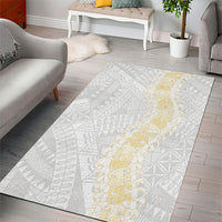 Niue White Sunday Area Rug Niuean Hiapo With Puakenikeni Lei