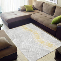 Niue White Sunday Area Rug Niuean Hiapo With Puakenikeni Lei