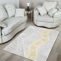 Niue White Sunday Area Rug Niuean Hiapo With Puakenikeni Lei