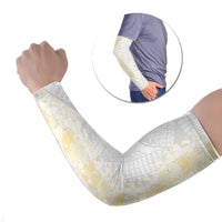 Niue White Sunday Arm Sleeves Niuean Hiapo With Puakenikeni Lei