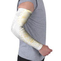 Niue White Sunday Arm Sleeves Niuean Hiapo With Puakenikeni Lei