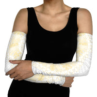 Niue White Sunday Arm Sleeves Niuean Hiapo With Puakenikeni Lei