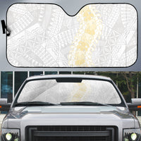Niue White Sunday Auto Sun Shade Niuean Hiapo With Puakenikeni Lei