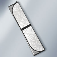 Niue White Sunday Auto Sun Shade Niuean Hiapo With Puakenikeni Lei