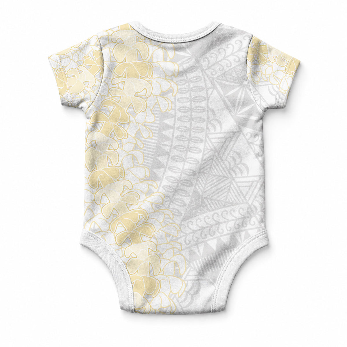 Niue White Sunday Baby Onesie Niuean Hiapo With Puakenikeni Lei