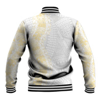Niue White Sunday Baseball Jacket Niuean Hiapo With Puakenikeni Lei
