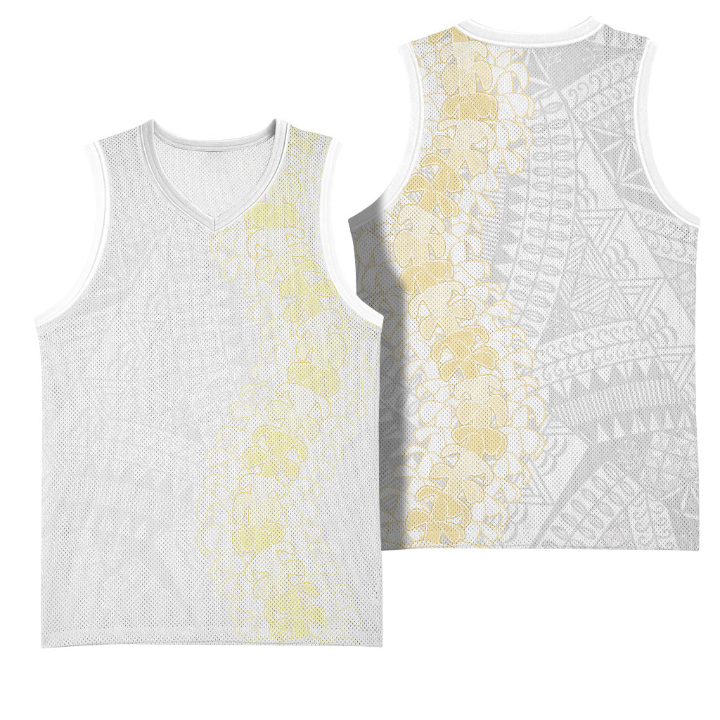 Niue White Sunday Basketball Jersey Niuean Hiapo With Puakenikeni Lei