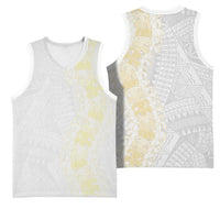 Niue White Sunday Basketball Jersey Niuean Hiapo With Puakenikeni Lei