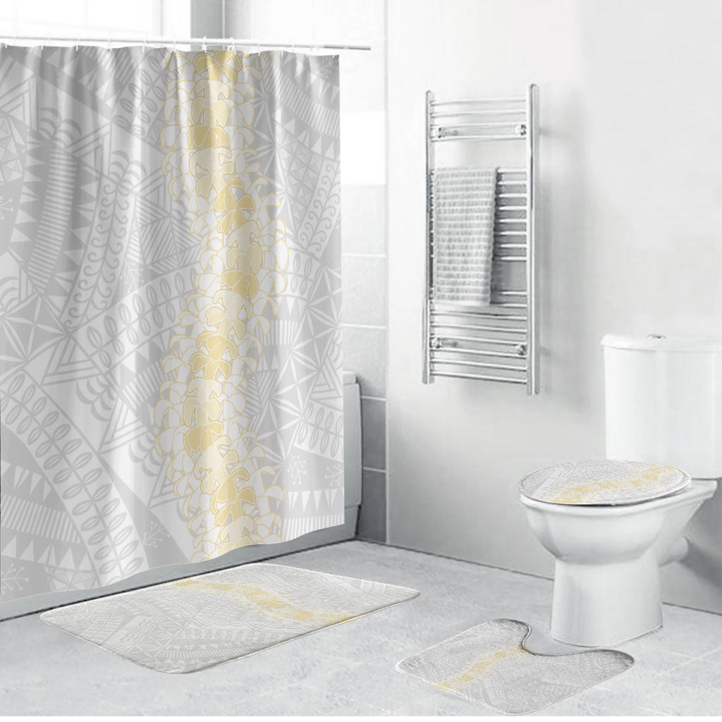 Niue White Sunday Bathroom Set Niuean Hiapo With Puakenikeni Lei