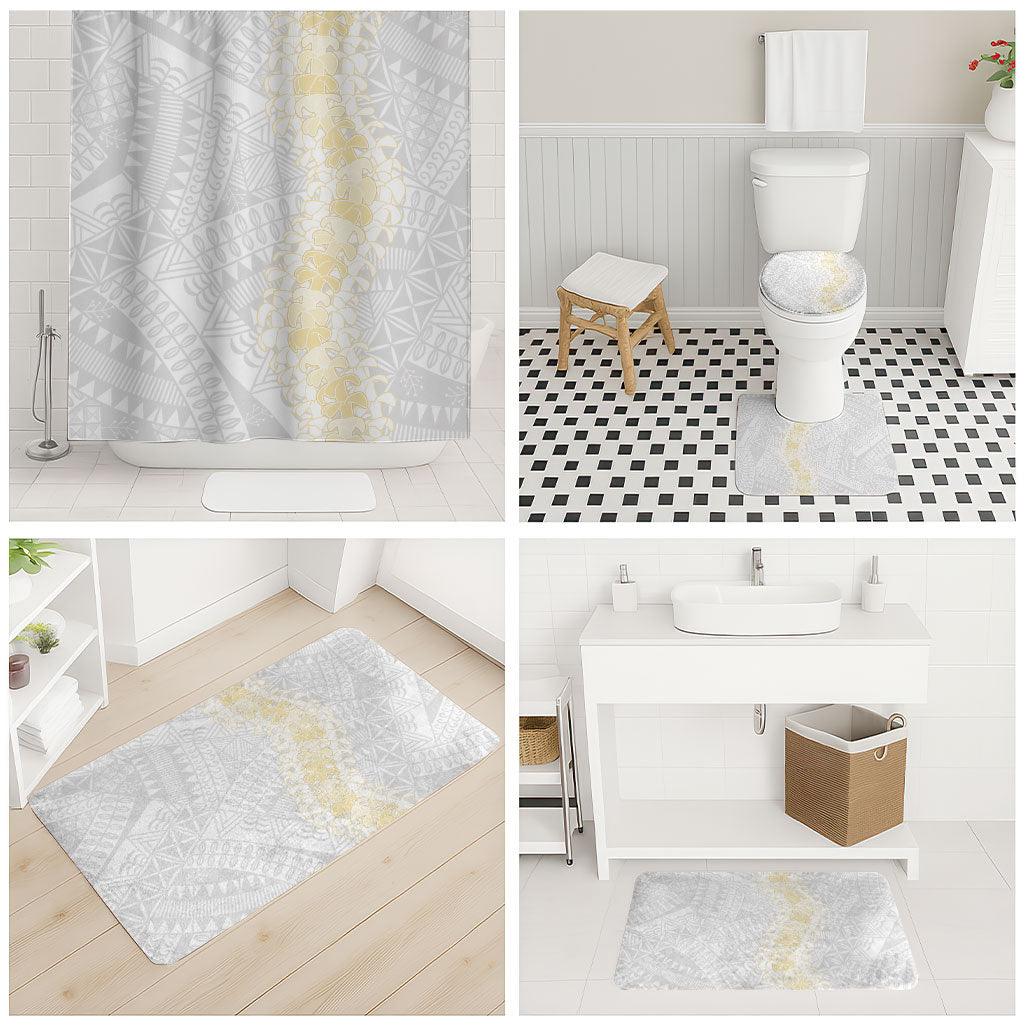 Niue White Sunday Bathroom Set Niuean Hiapo With Puakenikeni Lei