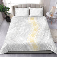 Niue White Sunday Bedding Set Niuean Hiapo With Puakenikeni Lei