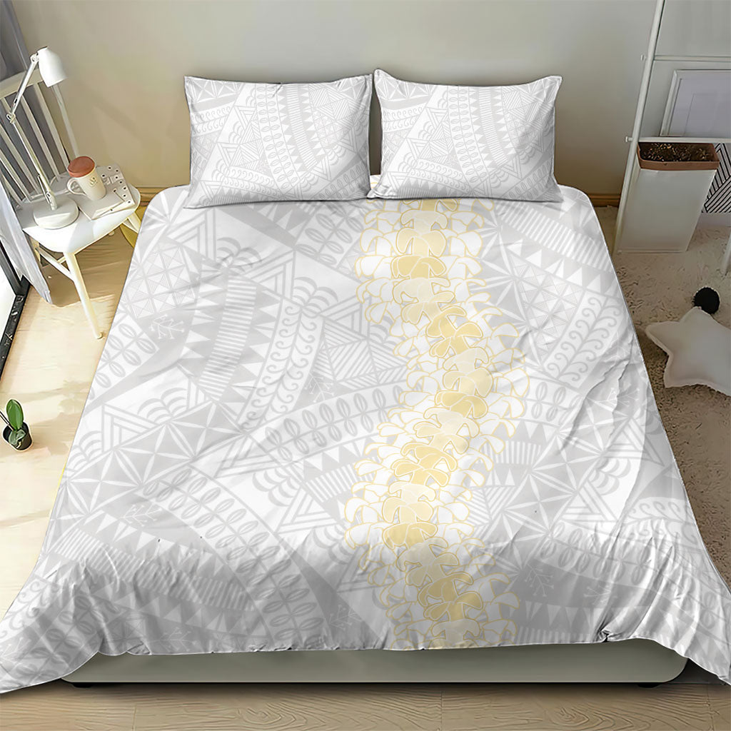 Niue White Sunday Bedding Set Niuean Hiapo With Puakenikeni Lei
