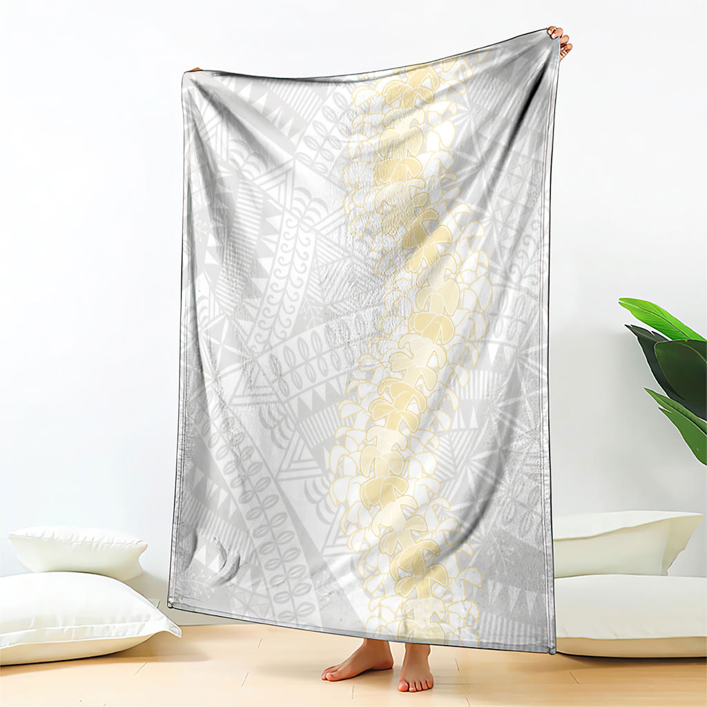 Niue White Sunday Blanket Niuean Hiapo With Puakenikeni Lei