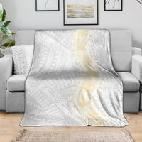 Niue White Sunday Blanket Niuean Hiapo With Puakenikeni Lei