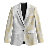 Niue White Sunday Blazer Niuean Hiapo With Puakenikeni Lei