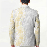 Niue White Sunday Blazer Niuean Hiapo With Puakenikeni Lei