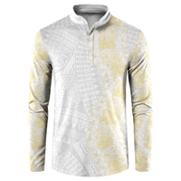 Niue White Sunday Button Sweatshirt Niuean Hiapo With Puakenikeni Lei