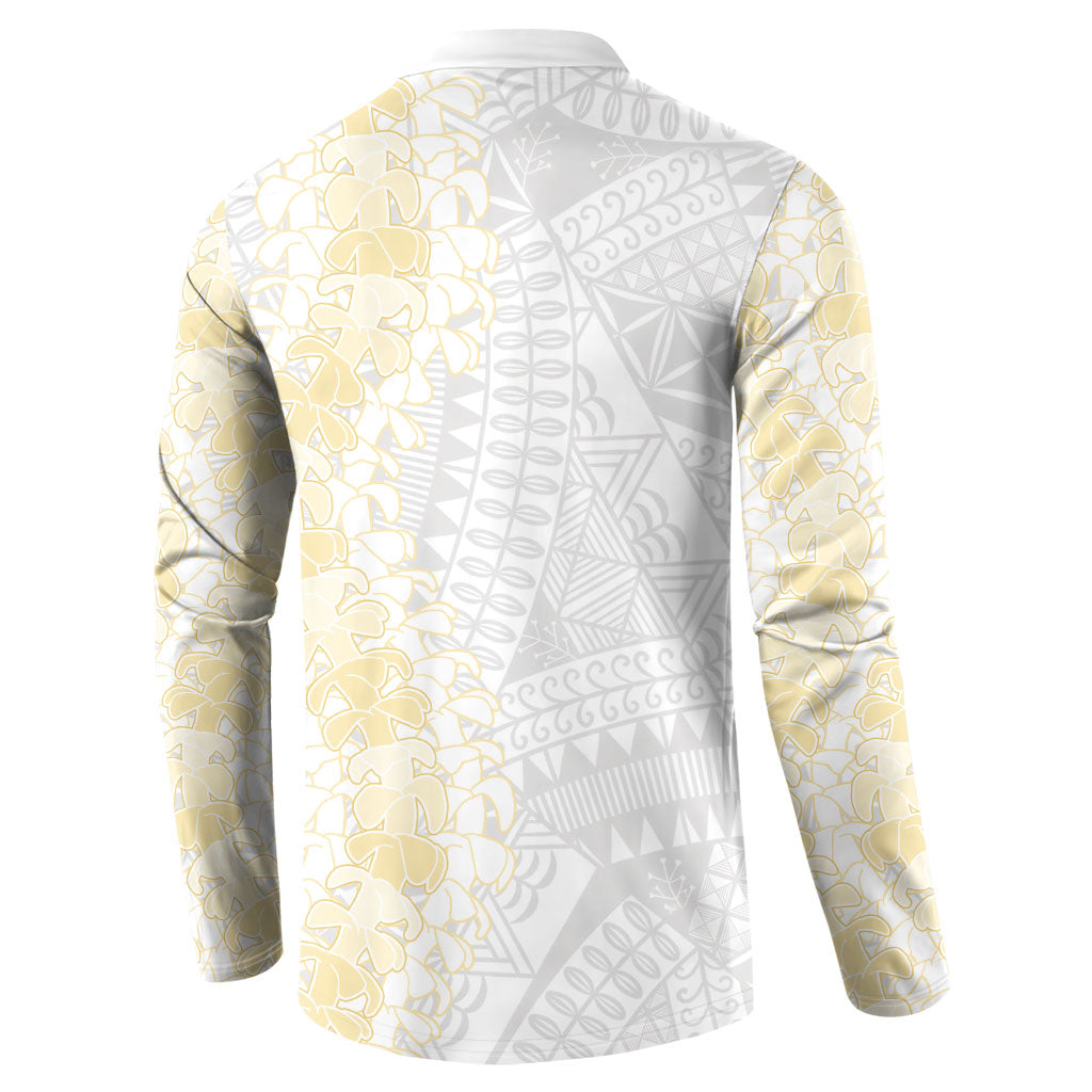 Niue White Sunday Button Sweatshirt Niuean Hiapo With Puakenikeni Lei