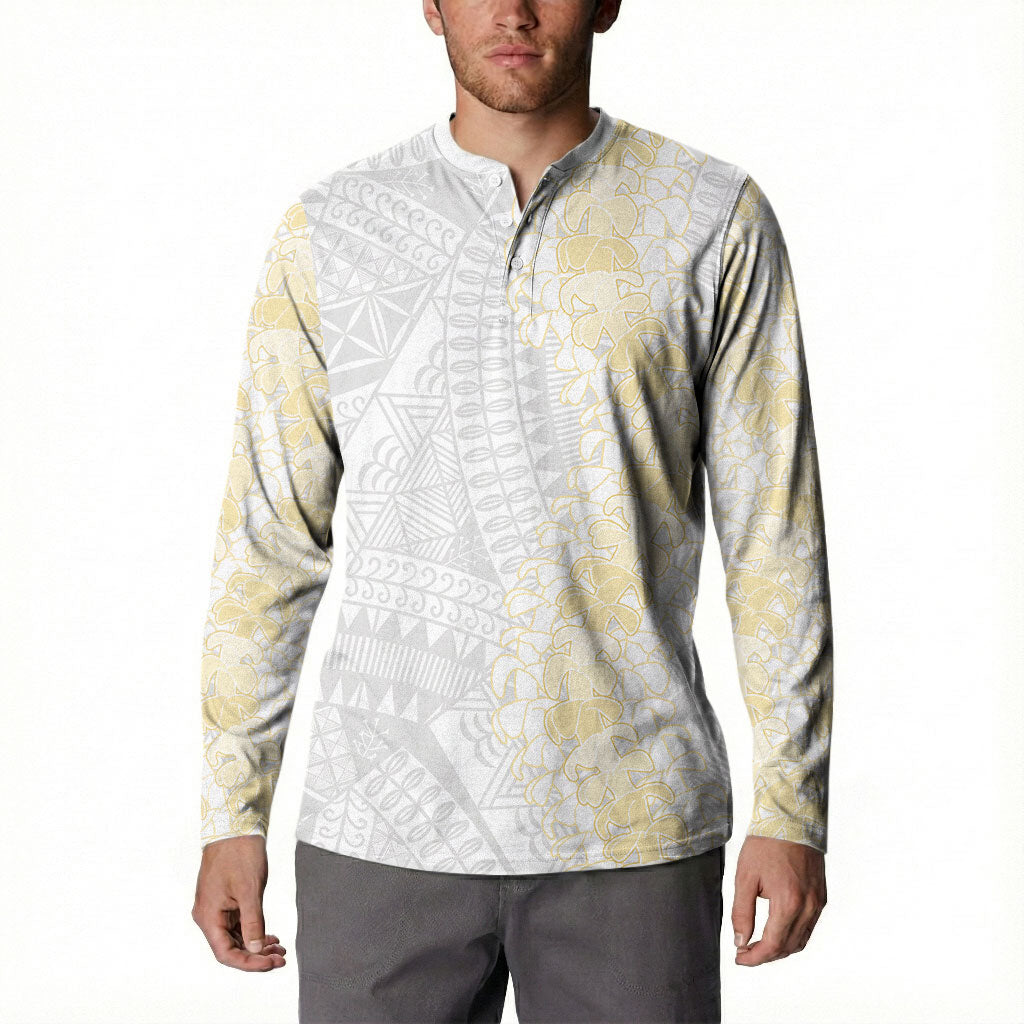 Niue White Sunday Button Sweatshirt Niuean Hiapo With Puakenikeni Lei
