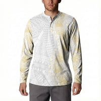 Niue White Sunday Button Sweatshirt Niuean Hiapo With Puakenikeni Lei