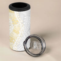 Niue White Sunday 4 in 1 Can Cooler Tumbler Niuean Hiapo With Puakenikeni Lei
