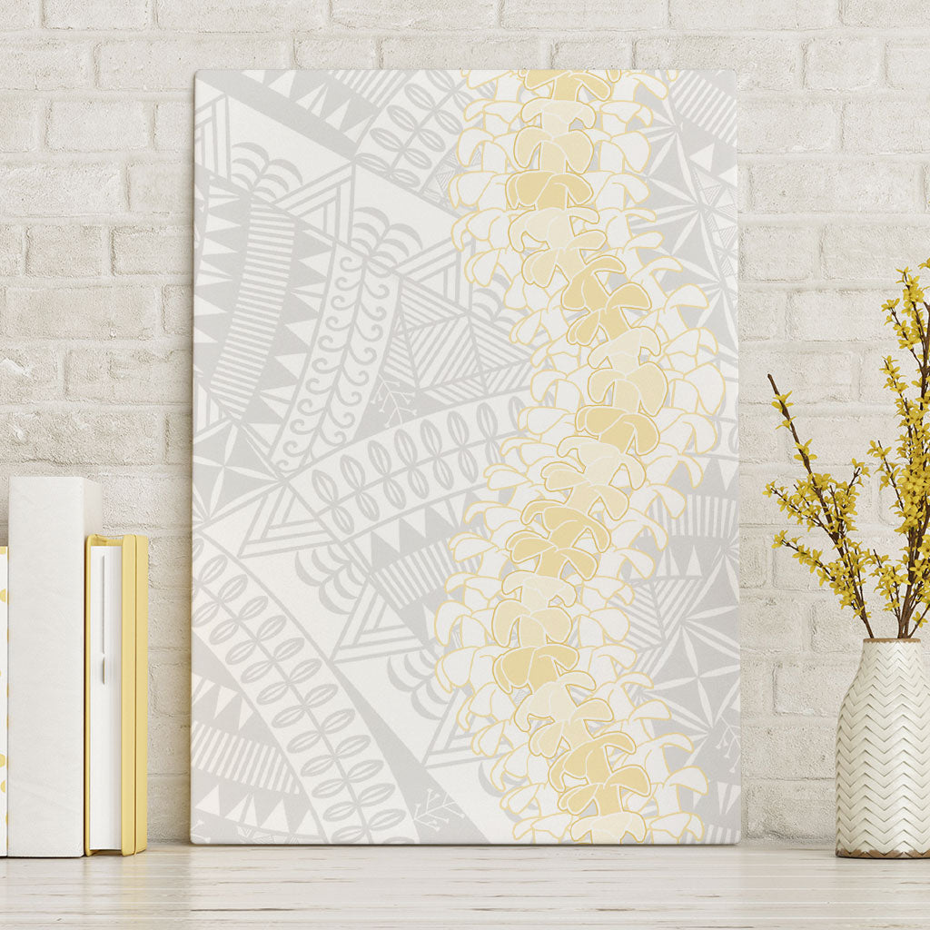 Niue White Sunday Canvas Wall Art Niuean Hiapo With Puakenikeni Lei