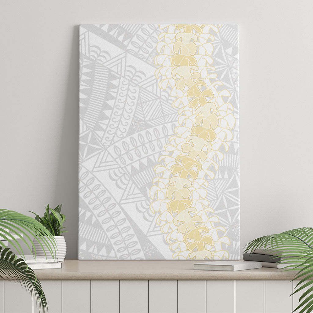 Niue White Sunday Canvas Wall Art Niuean Hiapo With Puakenikeni Lei
