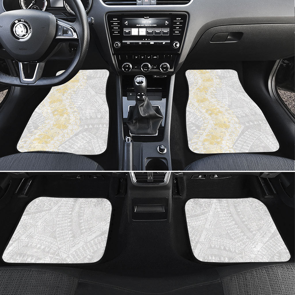Niue White Sunday Car Mats Niuean Hiapo With Puakenikeni Lei