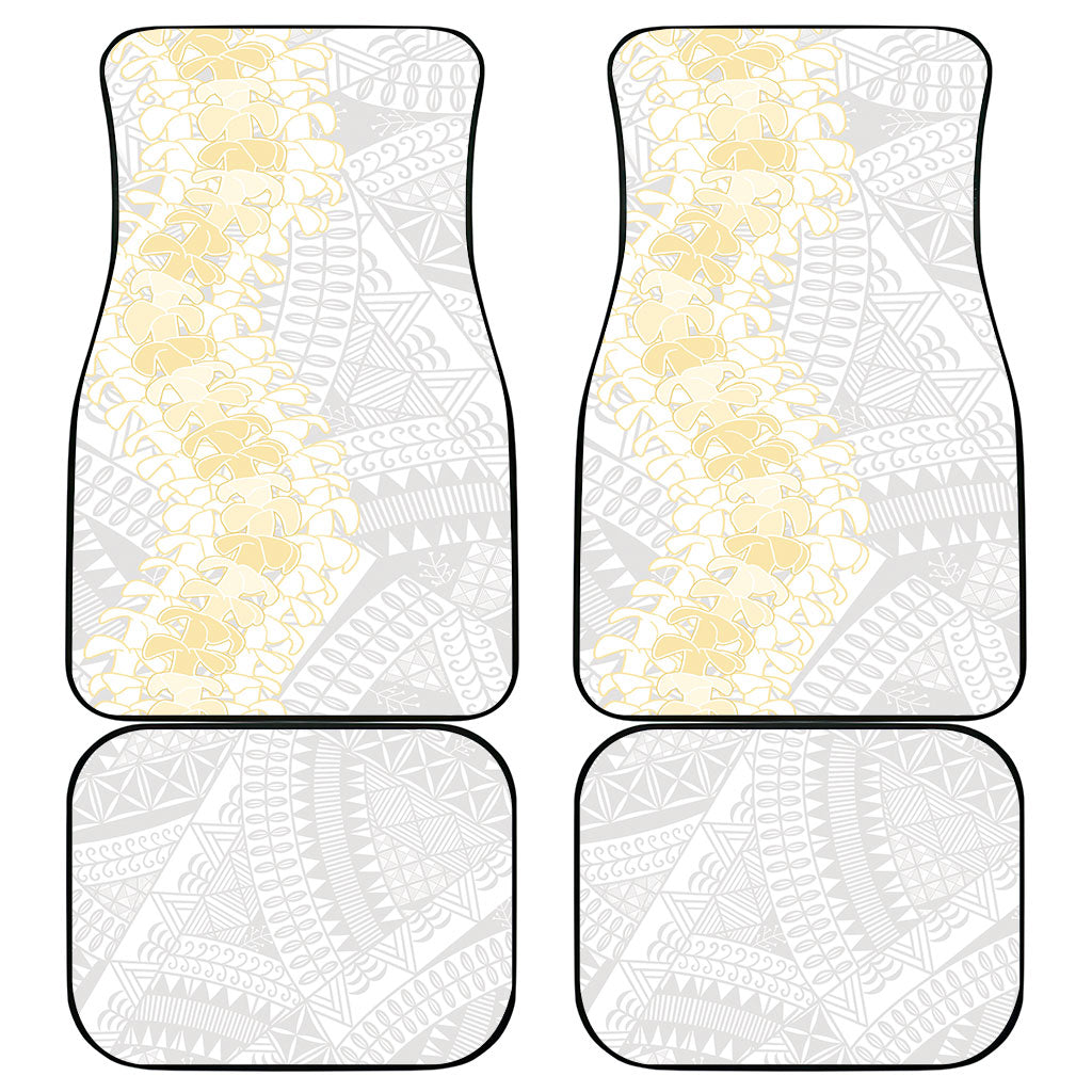 Niue White Sunday Car Mats Niuean Hiapo With Puakenikeni Lei