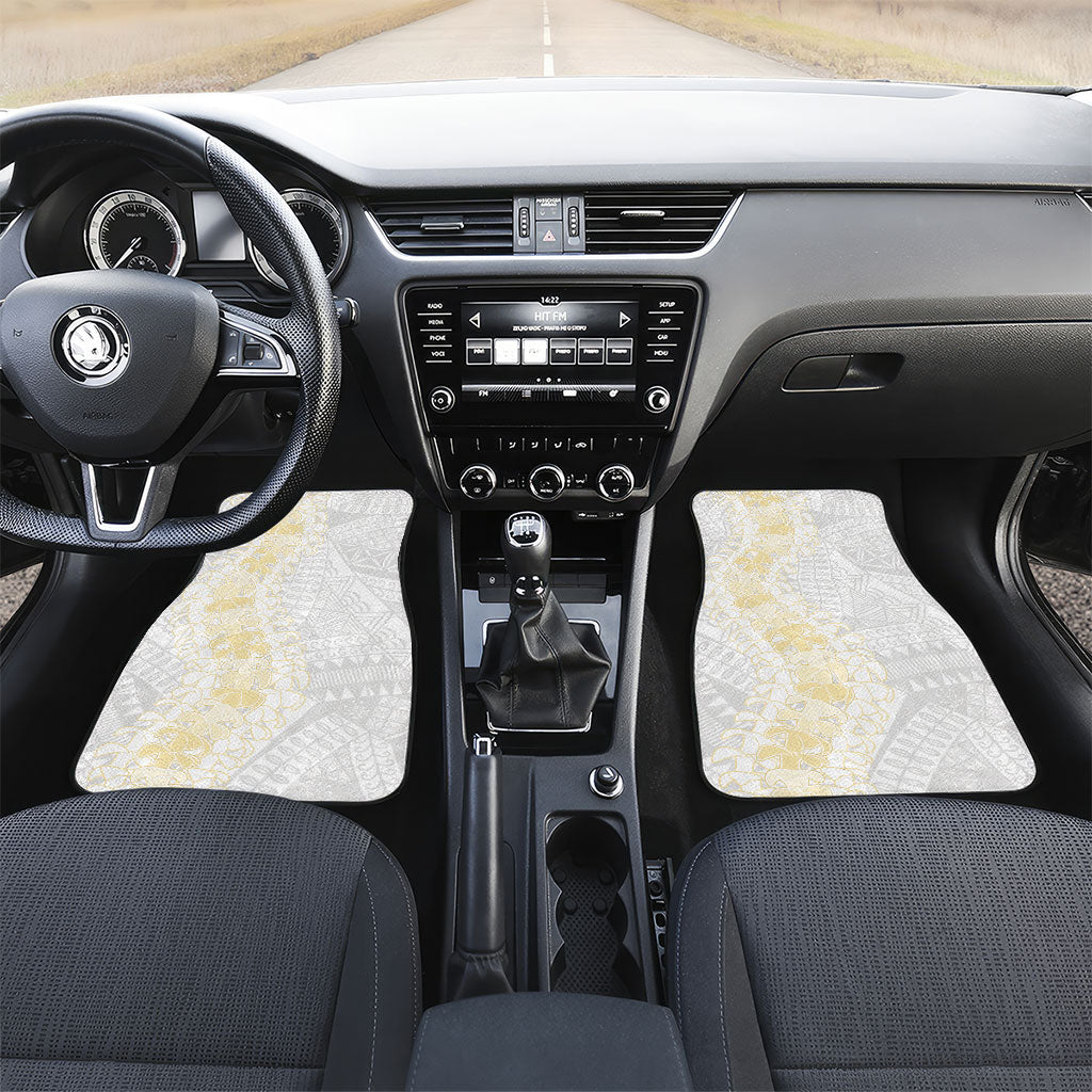 Niue White Sunday Car Mats Niuean Hiapo With Puakenikeni Lei