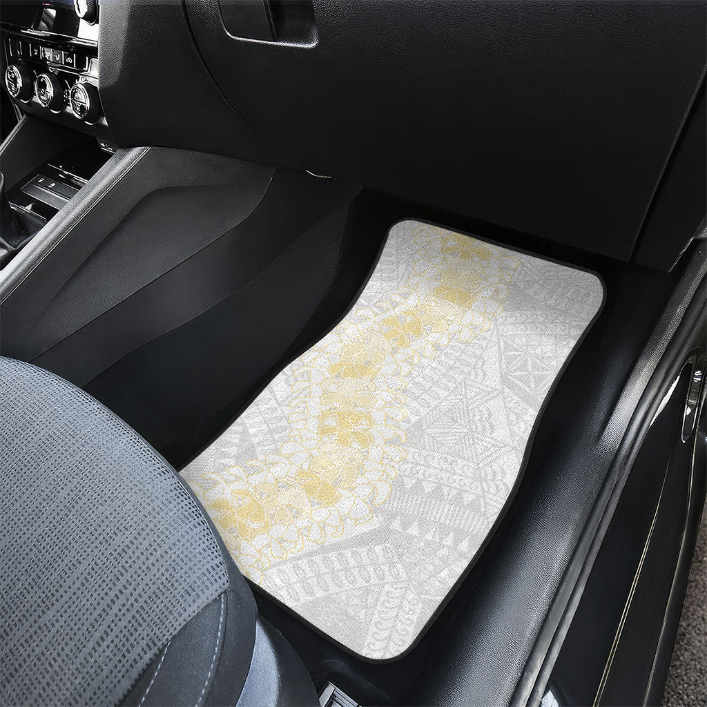 Niue White Sunday Car Mats Niuean Hiapo With Puakenikeni Lei