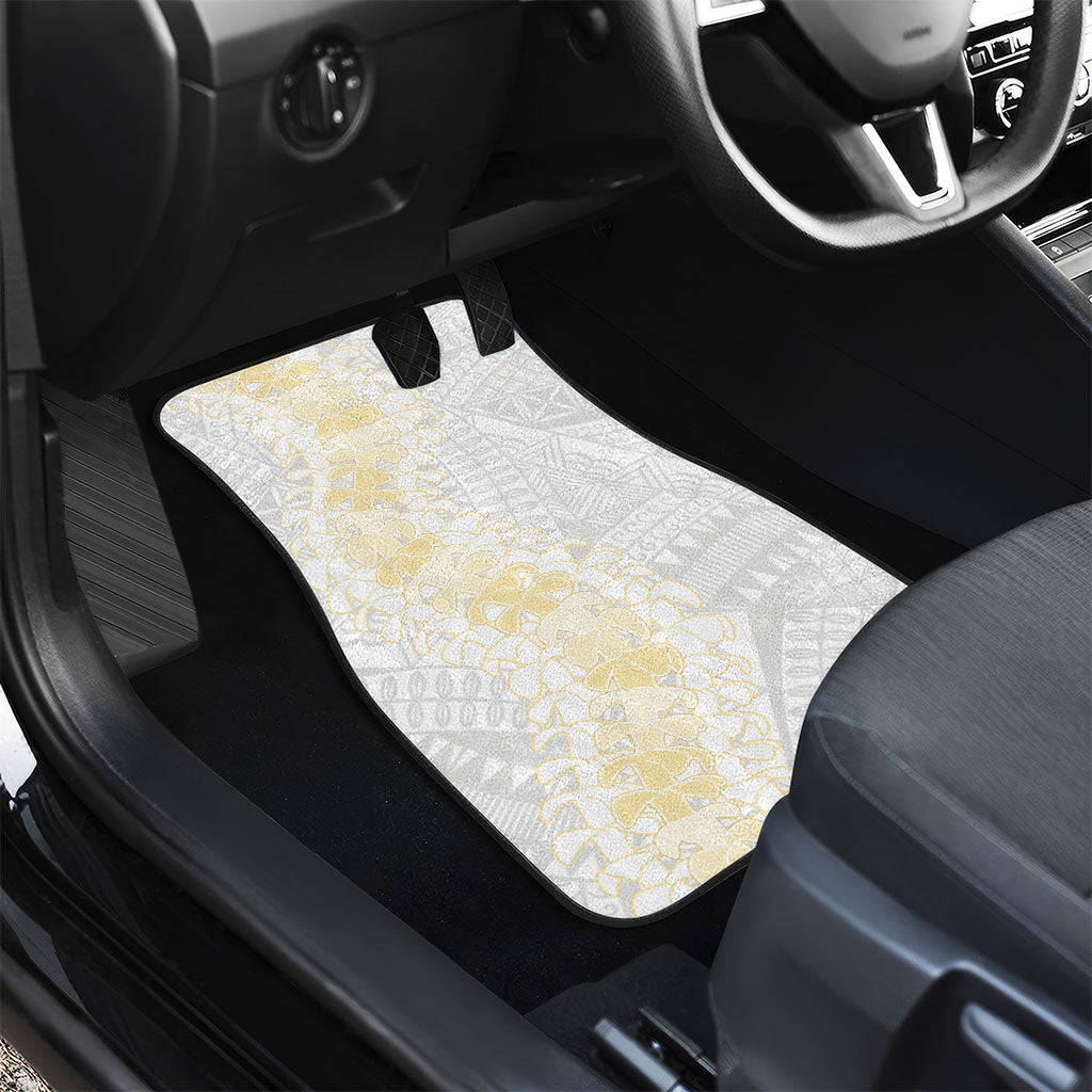 Niue White Sunday Car Mats Niuean Hiapo With Puakenikeni Lei