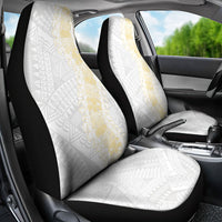 Niue White Sunday Car Seat Cover Niuean Hiapo With Puakenikeni Lei
