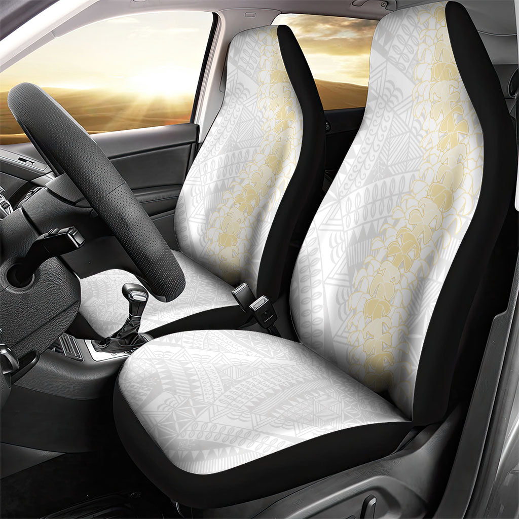 Niue White Sunday Car Seat Cover Niuean Hiapo With Puakenikeni Lei