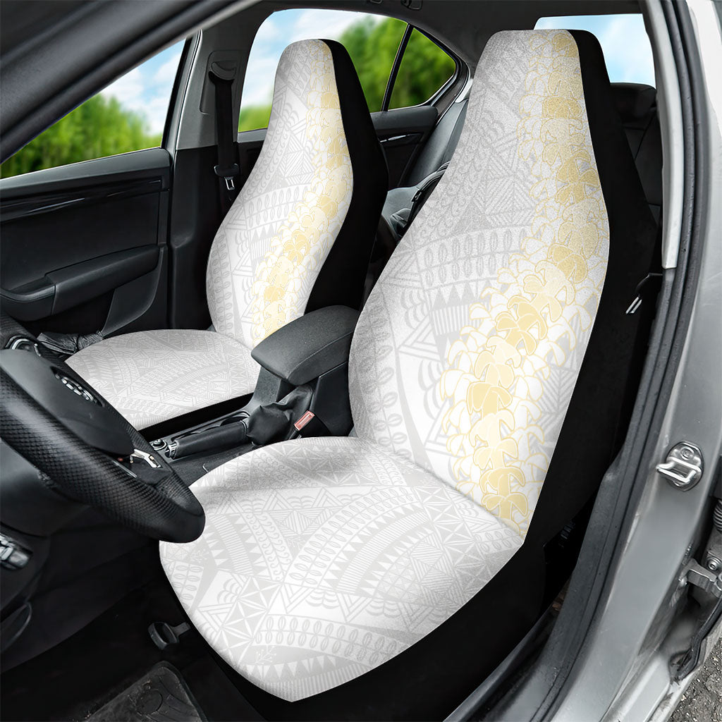 Niue White Sunday Car Seat Cover Niuean Hiapo With Puakenikeni Lei