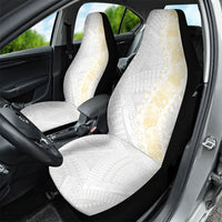 Niue White Sunday Car Seat Cover Niuean Hiapo With Puakenikeni Lei