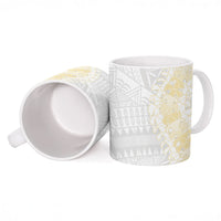 Niue White Sunday Ceramic Mug Niuean Hiapo With Puakenikeni Lei