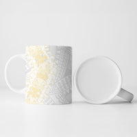 Niue White Sunday Ceramic Mug Niuean Hiapo With Puakenikeni Lei