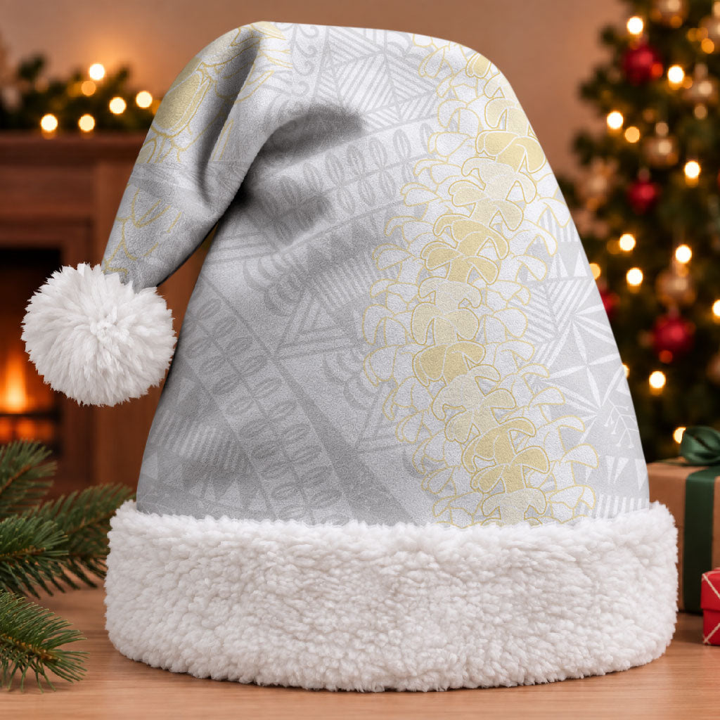 Niue White Sunday Christmas Santa Hat Niuean Hiapo With Puakenikeni Lei