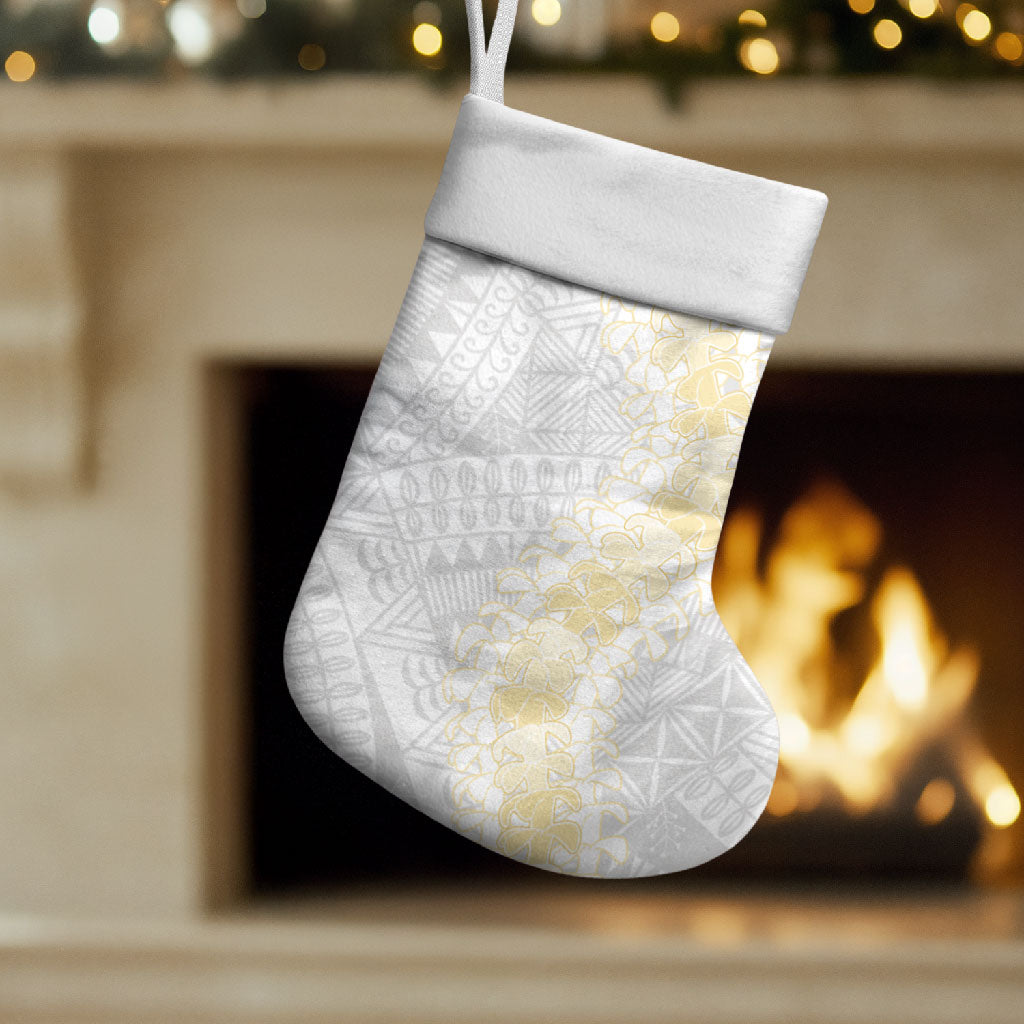 Niue White Sunday Christmas Stocking Niuean Hiapo With Puakenikeni Lei