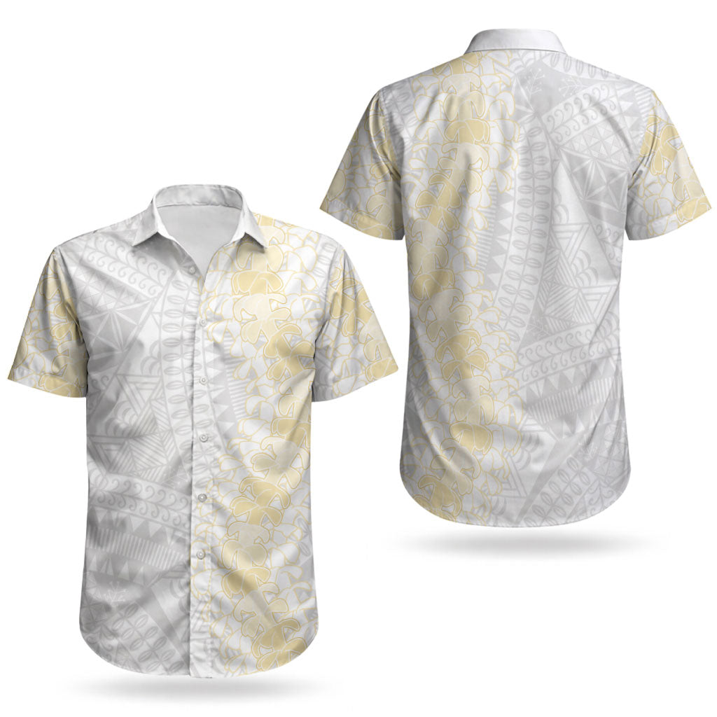 Niue White Sunday Couples Matching Long Sleeve Bodycon Dress and Hawaiian Shirt Niuean Hiapo With Puakenikeni Lei