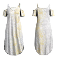 Niue White Sunday Couples Matching Summer Maxi Dress and Long Sleeve Button Shirt Niuean Hiapo With Puakenikeni Lei