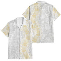 Niue White Sunday Family Matching Off Shoulder Maxi Dress and Hawaiian Shirt Niuean Hiapo With Puakenikeni Lei