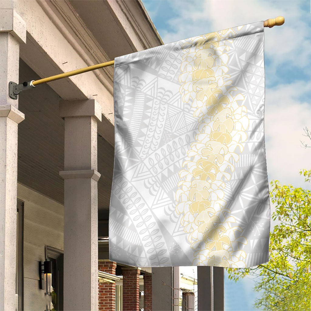 Niue White Sunday Garden Flag Niuean Hiapo With Puakenikeni Lei
