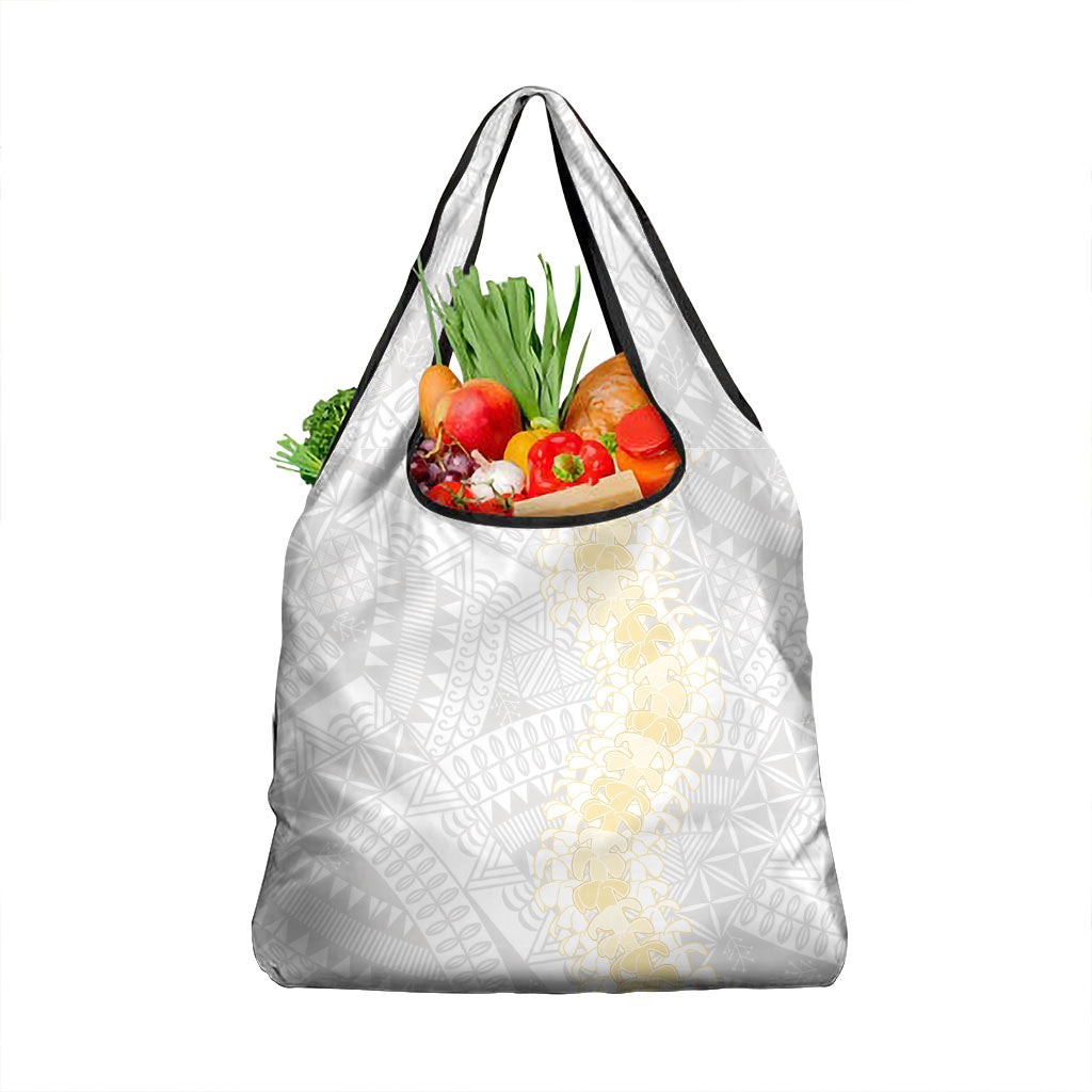 Niue White Sunday Grocery Bag Niuean Hiapo With Puakenikeni Lei LT05 1-pack One Size White - Polynesian Pride