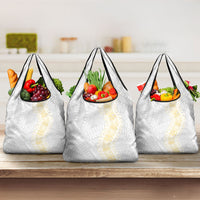 Niue White Sunday Grocery Bag Niuean Hiapo With Puakenikeni Lei