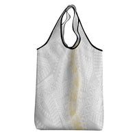 Niue White Sunday Grocery Bag Niuean Hiapo With Puakenikeni Lei