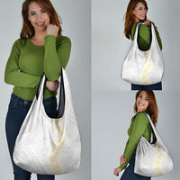 Niue White Sunday Grocery Bag Niuean Hiapo With Puakenikeni Lei