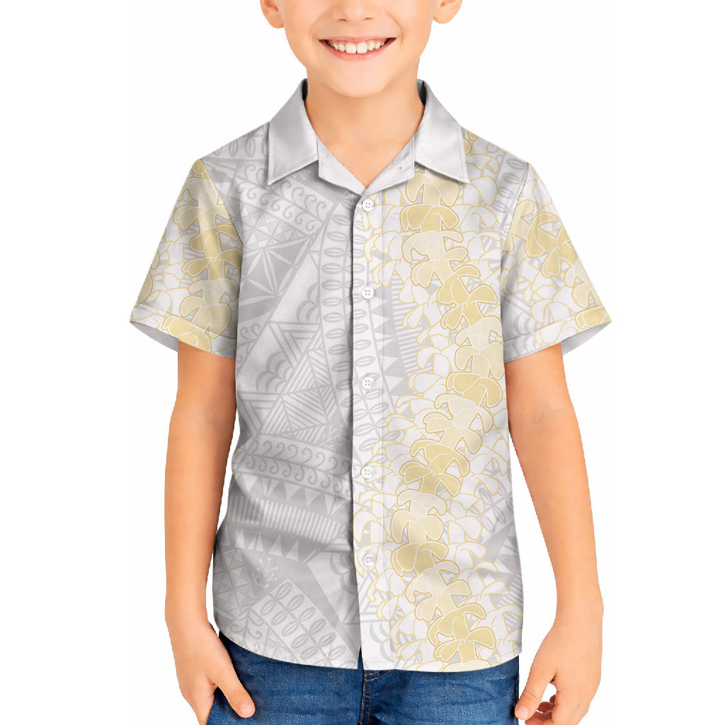 Niue White Sunday Hawaiian Shirt Niuean Hiapo With Puakenikeni Lei