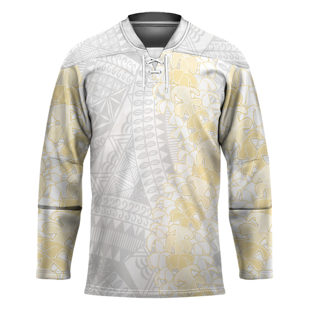 Niue White Sunday Hockey Jersey Niuean Hiapo With Puakenikeni Lei